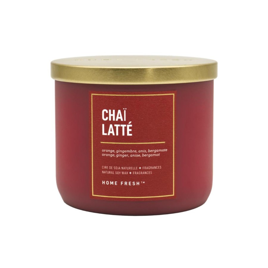 Home home fresh | Home Fresh- Soy Wax Candle Chai Latte - 3 Wicks Dark Red