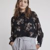 Women r.w. & co. Blouses & Shirts | Mock-Neck Popover Blouse With Long Balloon Sleeves Black Floral Multi