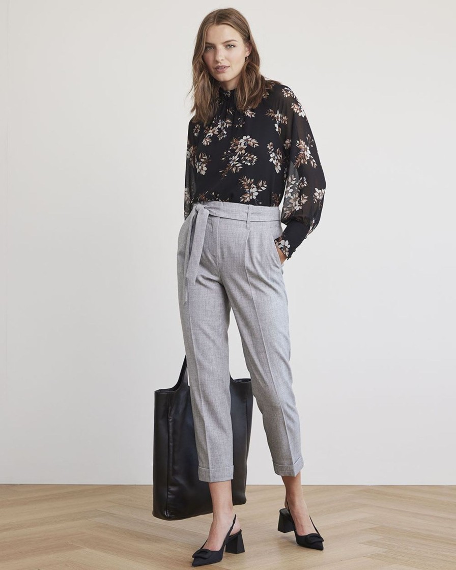 Women r.w. & co. Blouses & Shirts | Mock-Neck Popover Blouse With Long Balloon Sleeves Black Floral Multi