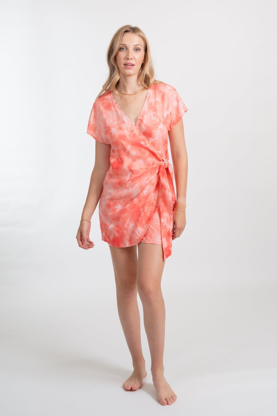 Women koy resort Dresses & Jumpsuits | Koy Resort Aquarelle Tie Dye Mini Wrap Dress Medium Pink