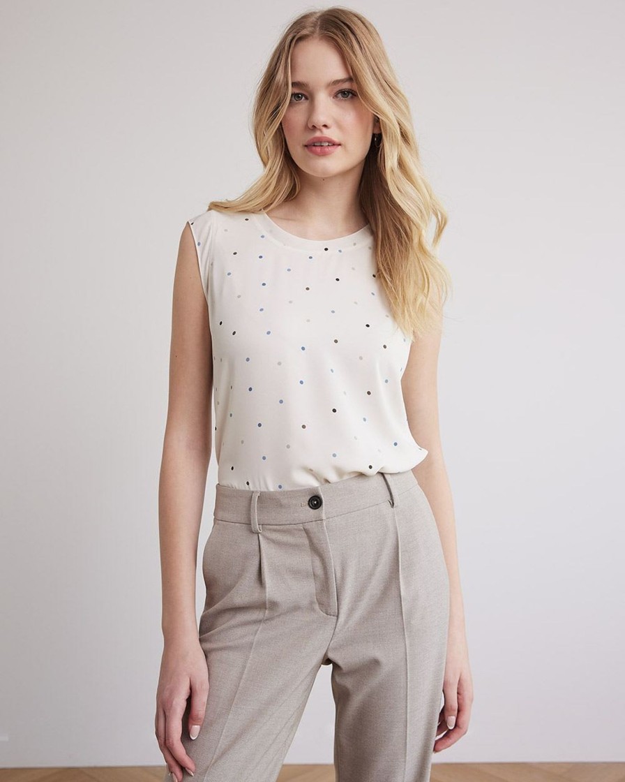 Women r.w. & co. Blouses & Shirts | Printed Silky Crepe Cap Sleeve Blouse Hazelnut