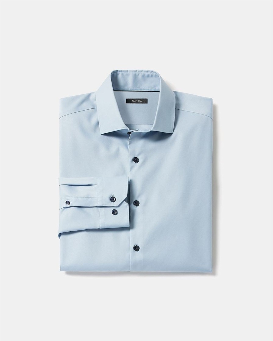 Men r.w. & co. Shirts | Slim-Fit Solid Sateen Dress Shirt Blue Fog