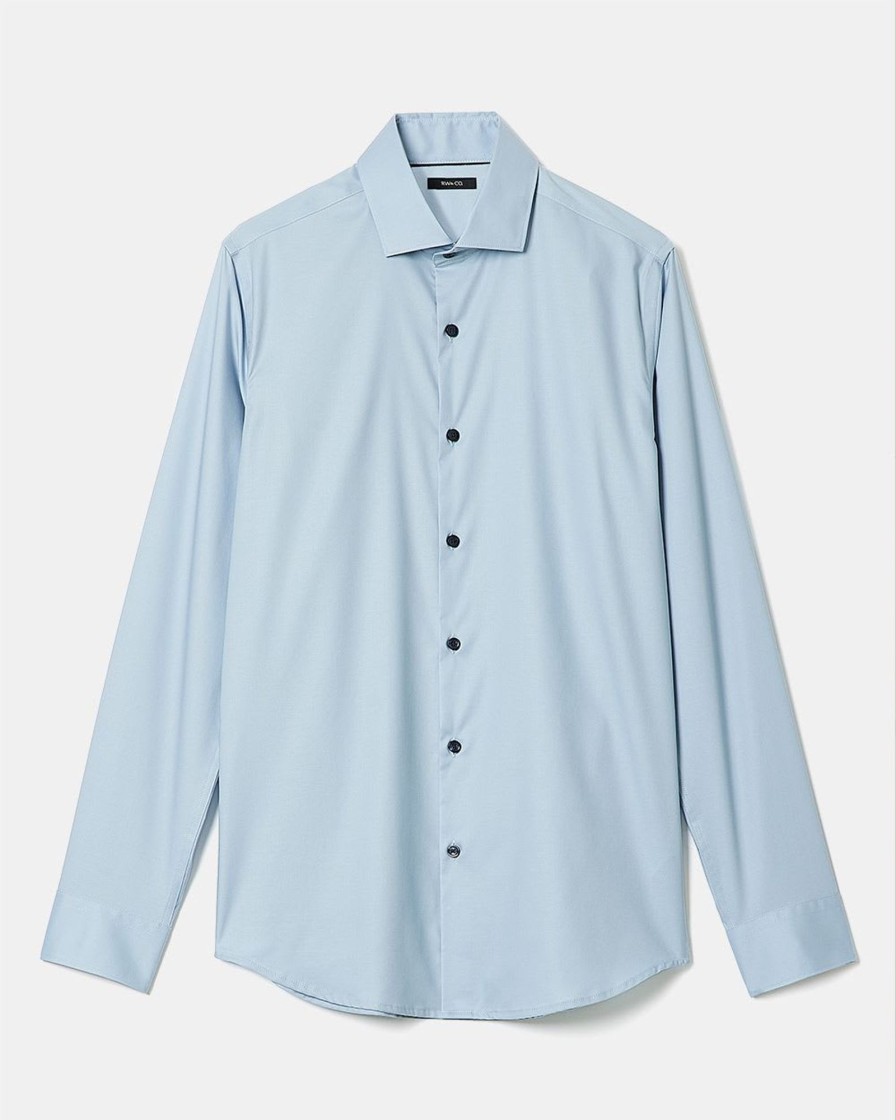 Men r.w. & co. Shirts | Slim-Fit Solid Sateen Dress Shirt Blue Fog