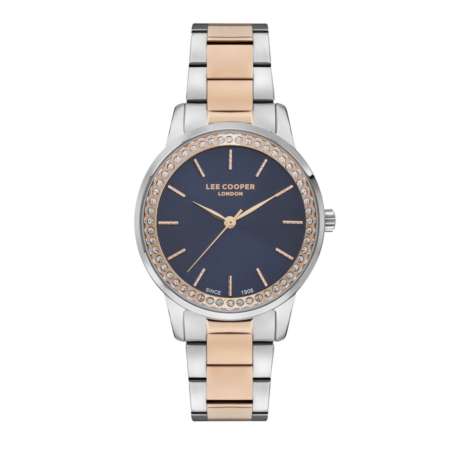 Women lee cooper Watches | Lee Cooper-Women'S Rose Gold 34Mm Watch W/Silver Dial Black