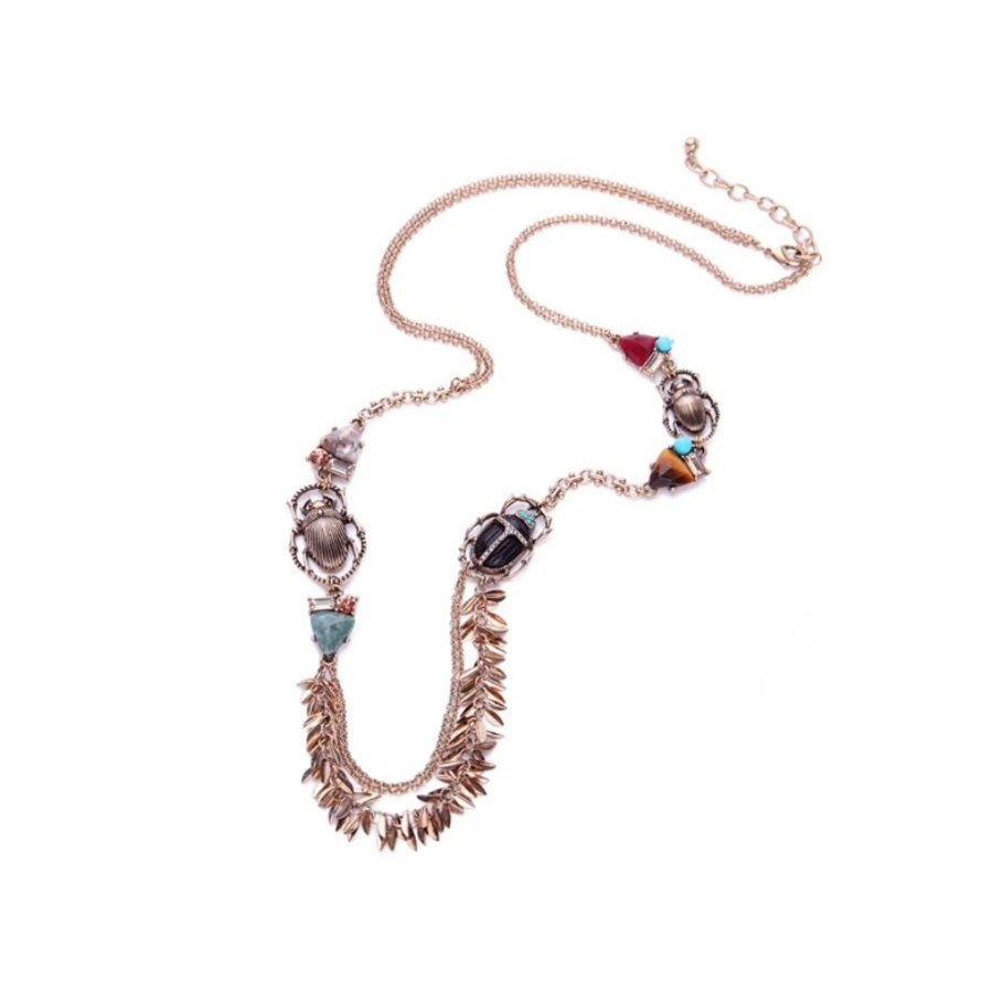 Women don't ask Jewelry | Goldtone Vintage & Multi Colored Scarab Beetle Layered Necklace - Don'T Ask Multicolor