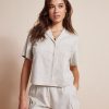 Women r.w. & co. Tops | Short-Sleeve Buttoned-Down Linen Blouse Moonbeam