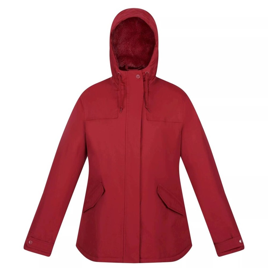 Women regatta Coats & Jackets | Regatta - Womens/Ladies Bria Faux Fur Lined Waterproof Jacket Dark Red