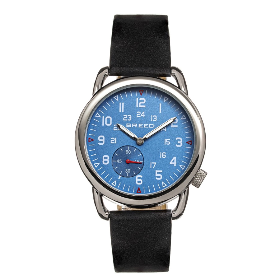 Men breed Watches | Breed - Regulator Leather-Band Watch W/Second Sub-Dial - Brown/Black Medium Blue