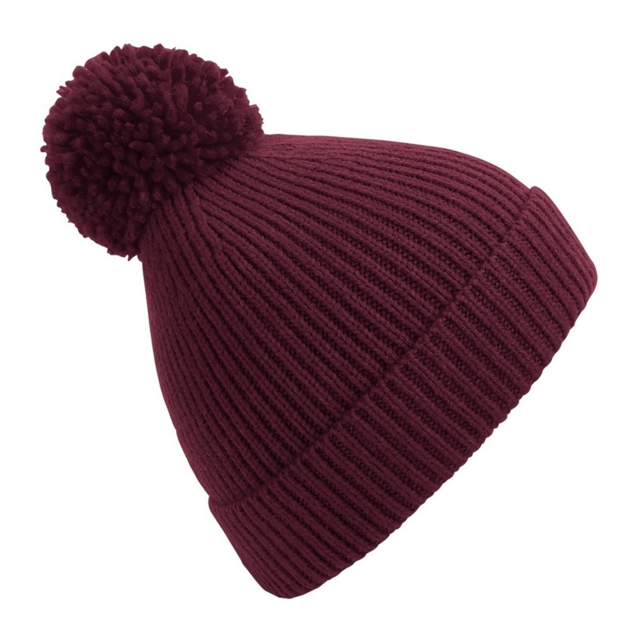 Men beechfield Scarves, Gloves & Hats | Beechfield - Unisex Engineered Knit Ribbed Pom Pom Beanie Dark Red