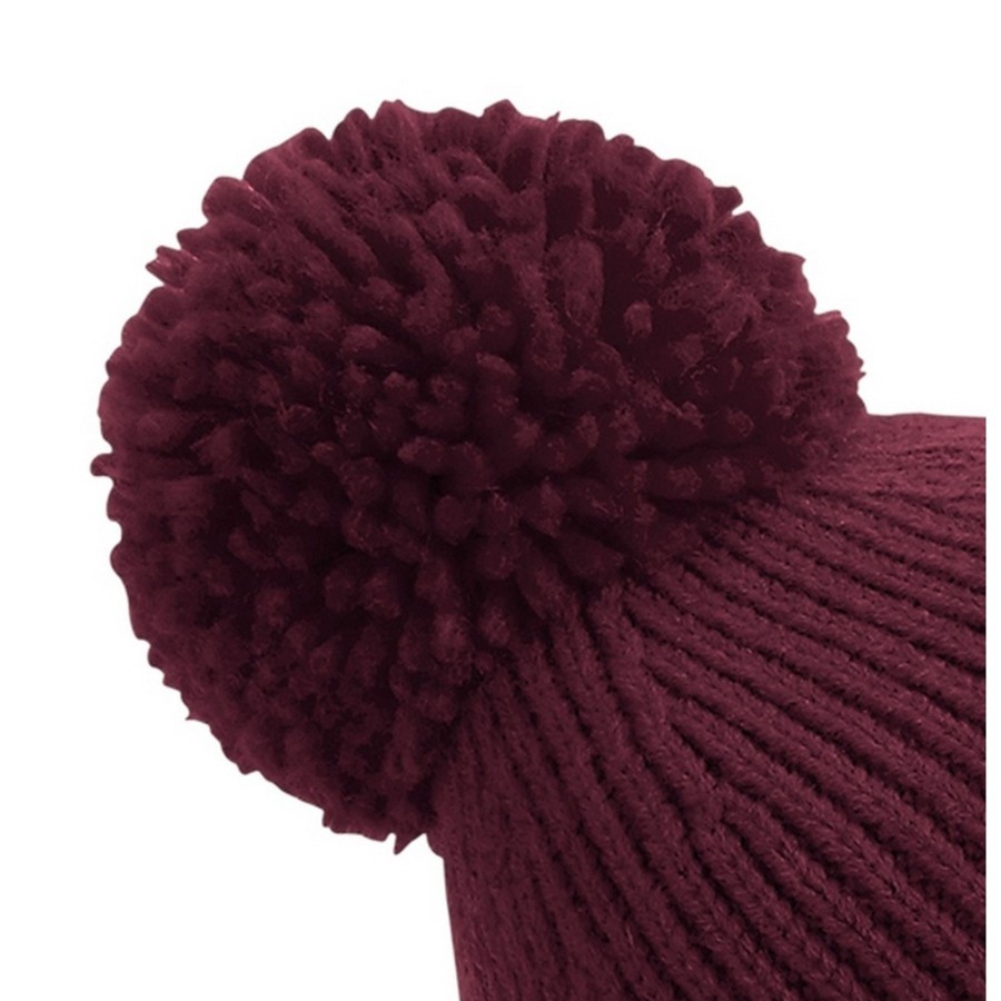 Men beechfield Scarves, Gloves & Hats | Beechfield - Unisex Engineered Knit Ribbed Pom Pom Beanie Dark Red