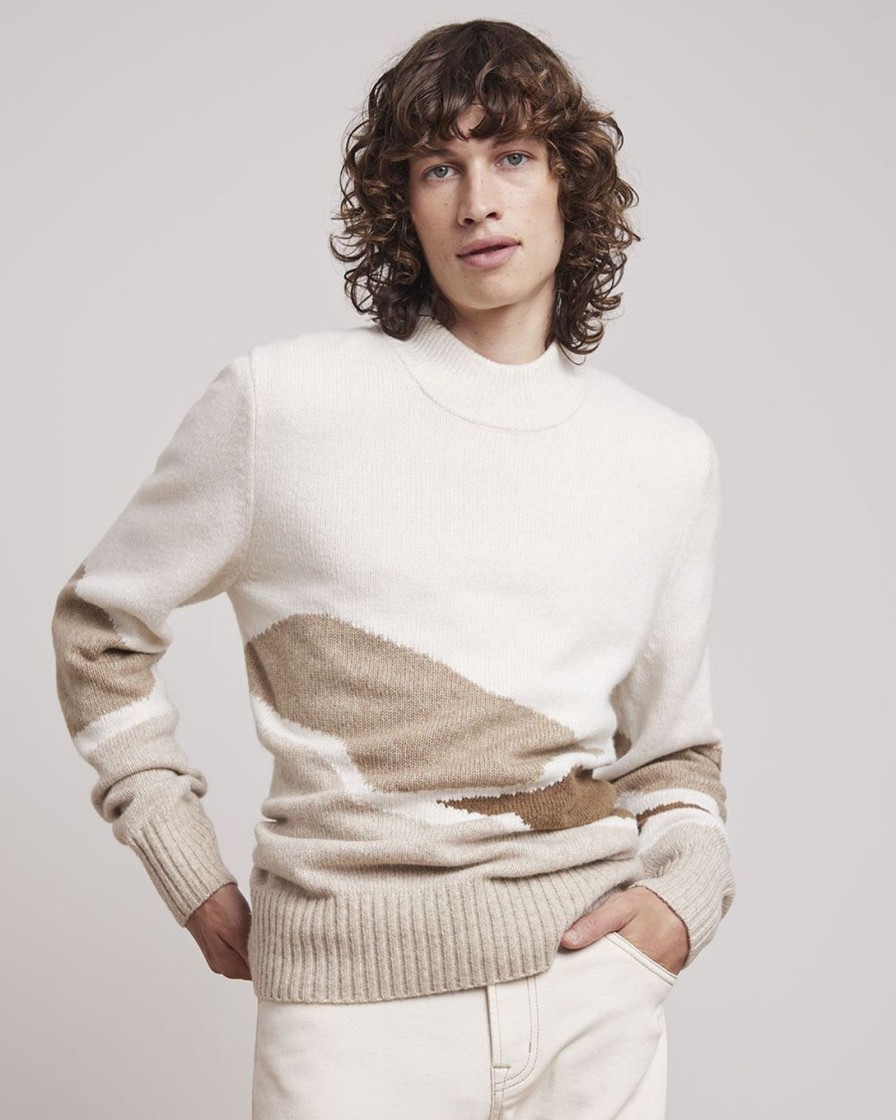 Men r.w. & co. Sweaters & Cardigans | Mock-Neck Sweater With Intarsia Landscape Marshmallow