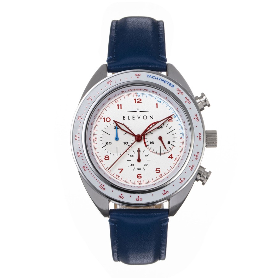 Men elevon Watches | Elevon - Bombardier Chronograph Leather-Strap Watch - Blue/White Medium Blue