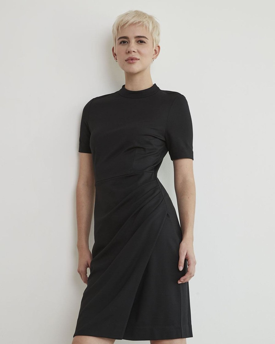 Women r.w. & co. Dresses & Jumpsuits | Short-Sleeve Dress With Wrap Skirt Black