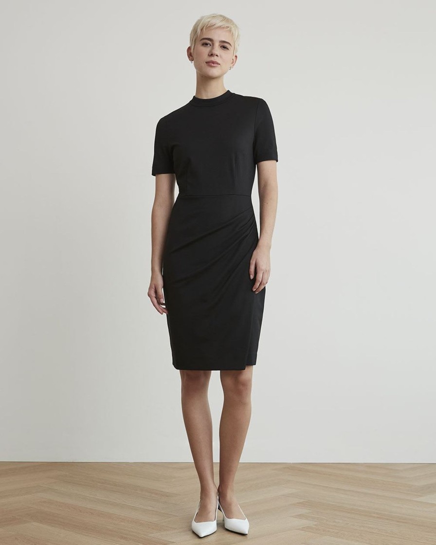 Women r.w. & co. Dresses & Jumpsuits | Short-Sleeve Dress With Wrap Skirt Black