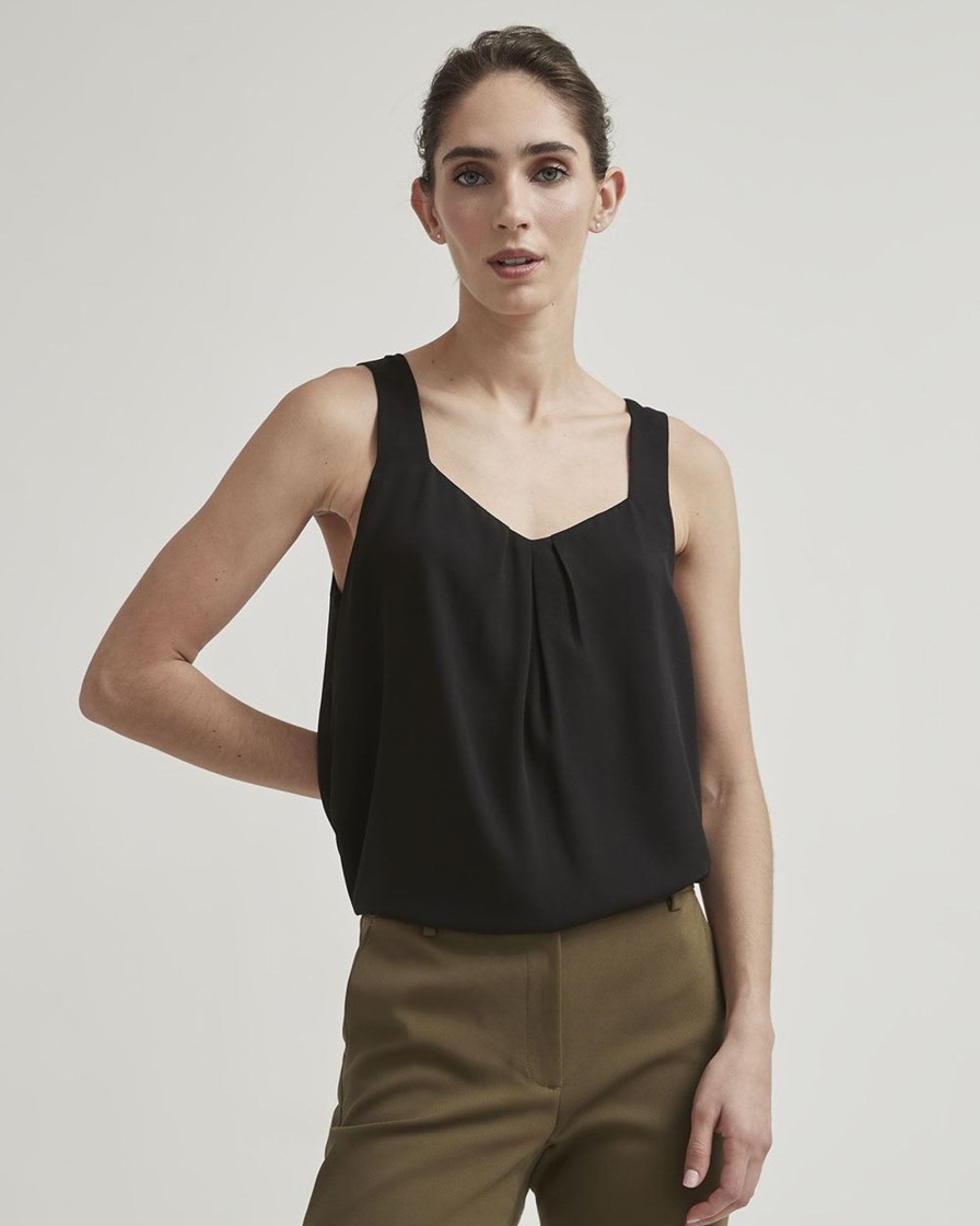 Women r.w. & co. Blouses & Shirts | Silky Crepe Square-Neck Cami Black