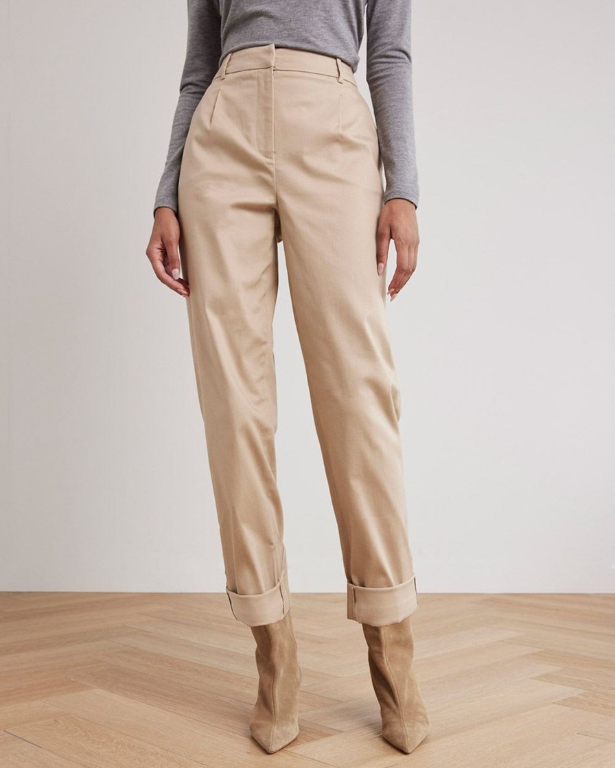 Women r.w. & co. Pants | Tapered-Leg High-Rise Chino Pant With Cuffs Sesame -