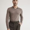 Men r.w. & co. Sweaters & Cardigans | Long-Sleeve Polo With Johnny Collar Chocolate Htr