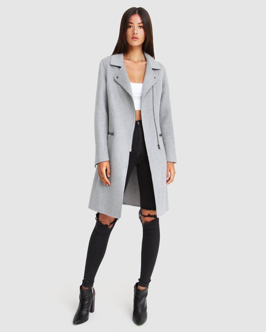 Women belle & bloom Coats & Jackets | Belle & Bloom New Fit Last Chance Wool Blend Moto Coat Light Grey