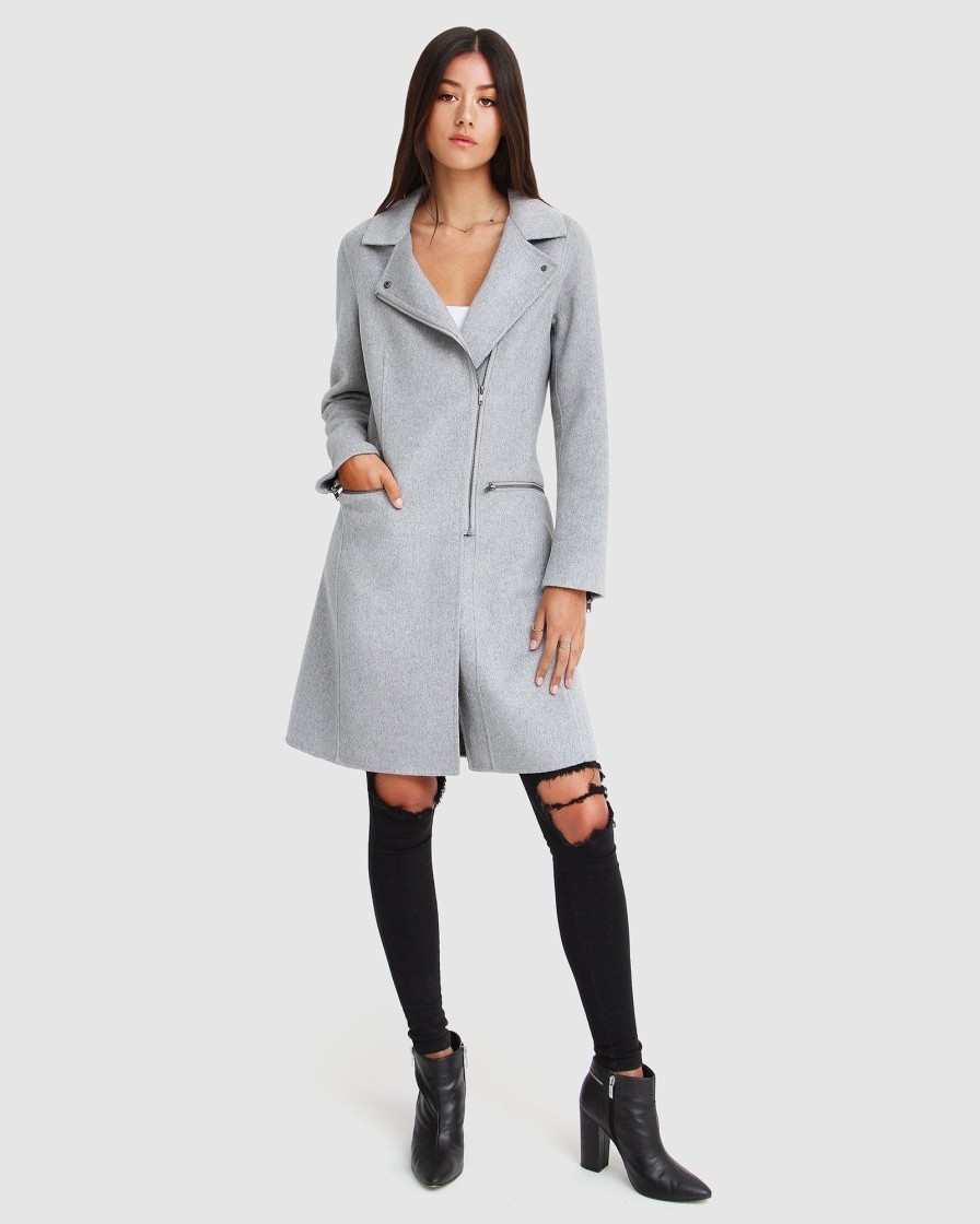 Women belle & bloom Coats & Jackets | Belle & Bloom New Fit Last Chance Wool Blend Moto Coat Light Grey