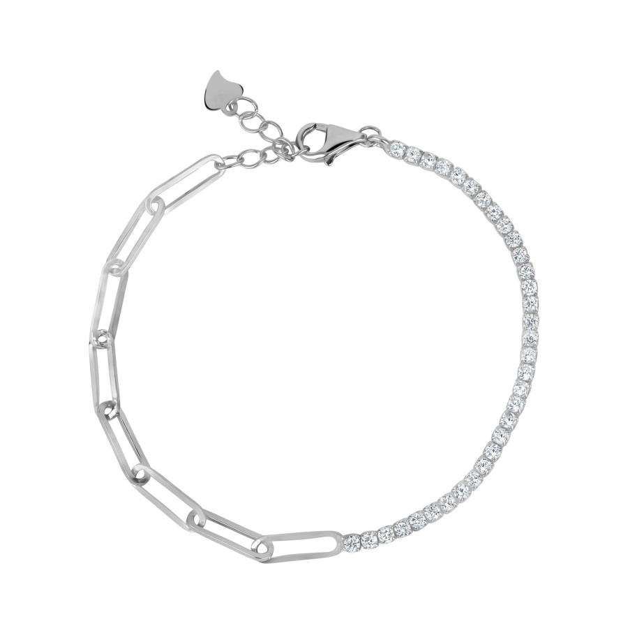 Women club rochelier Jewelry | Club Rochelier 3A Cubic Zirconia Bracelet With Large Links Silver