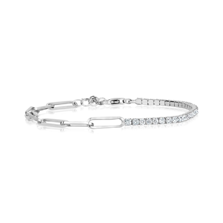 Women club rochelier Jewelry | Club Rochelier 3A Cubic Zirconia Bracelet With Large Links Silver