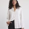 Women r.w. & co. Blouses & Shirts | Long-Sleeve Buttoned-Down Brushed Twill Blouse Off White Multi.