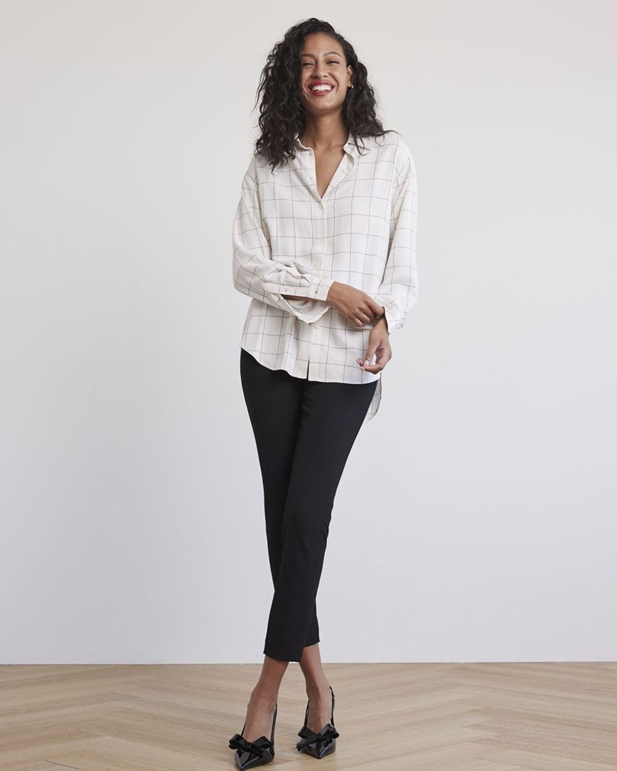 Women r.w. & co. Blouses & Shirts | Long-Sleeve Buttoned-Down Brushed Twill Blouse Off White Multi.