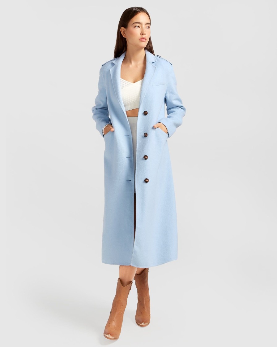 Women belle & bloom Coats & Jackets | Belle & Bloom Tainted Love Longline Coat Light Blue