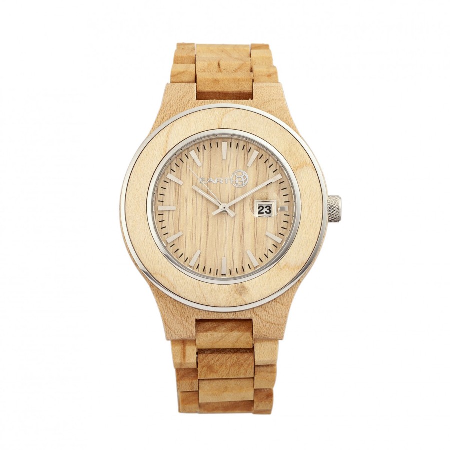 Women earth wood Watches | Earth Wood - Cherokee Bracelet Watch W/Magnified Date - Khaki/Tan Light Brown