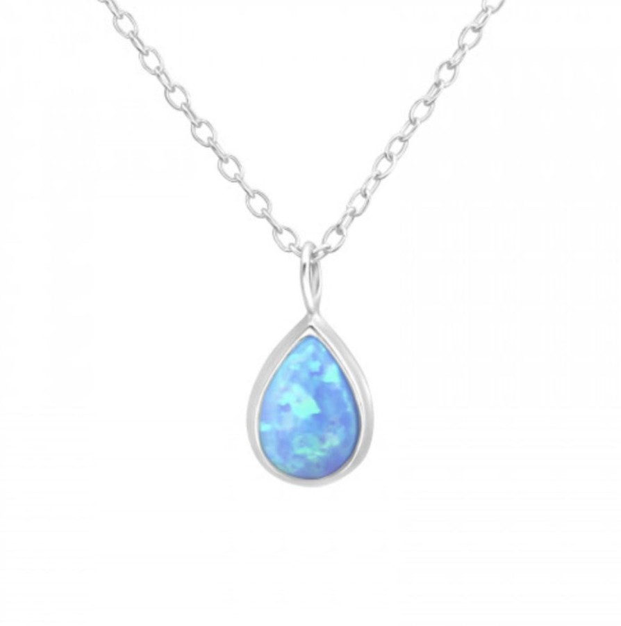 Women ag sterling Jewelry | Sterling Dainty Blue Opal Teardrop Pendant Necklace - Ag Sterling Silver