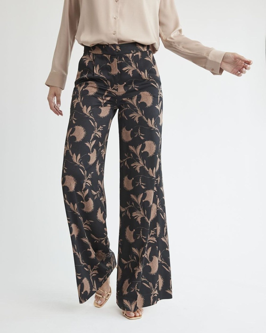 Women r.w. & co. Pants | Wide-Leg High-Rise Satin Pant Black Multi