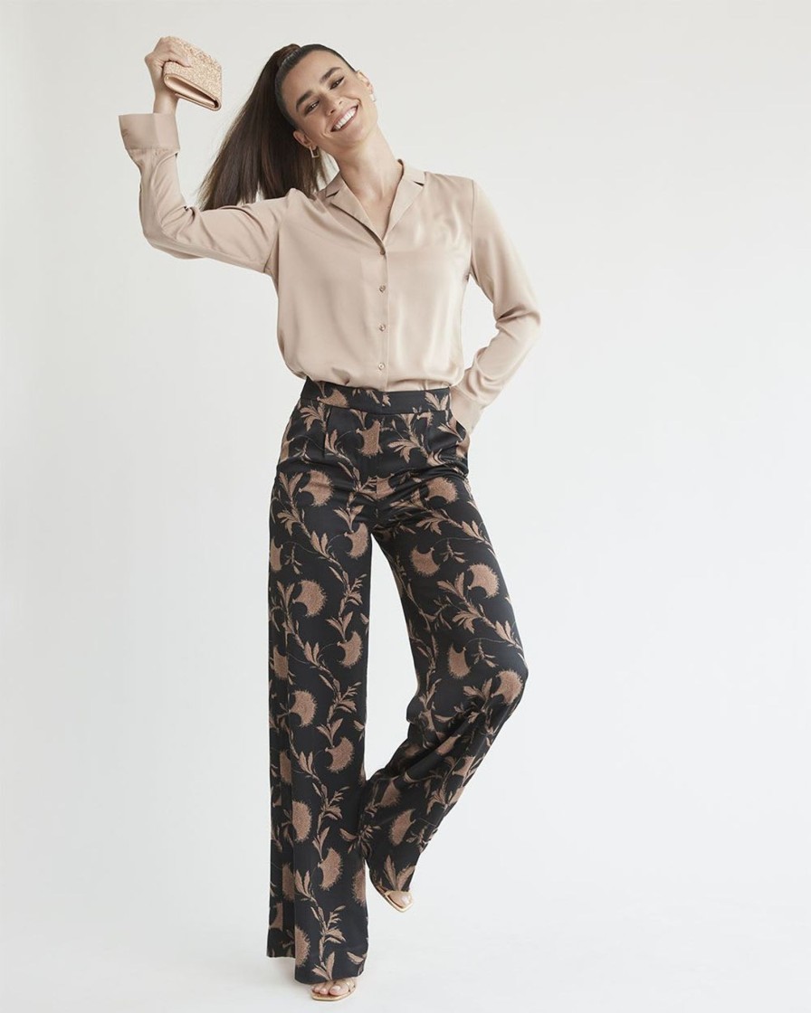 Women r.w. & co. Pants | Wide-Leg High-Rise Satin Pant Black Multi