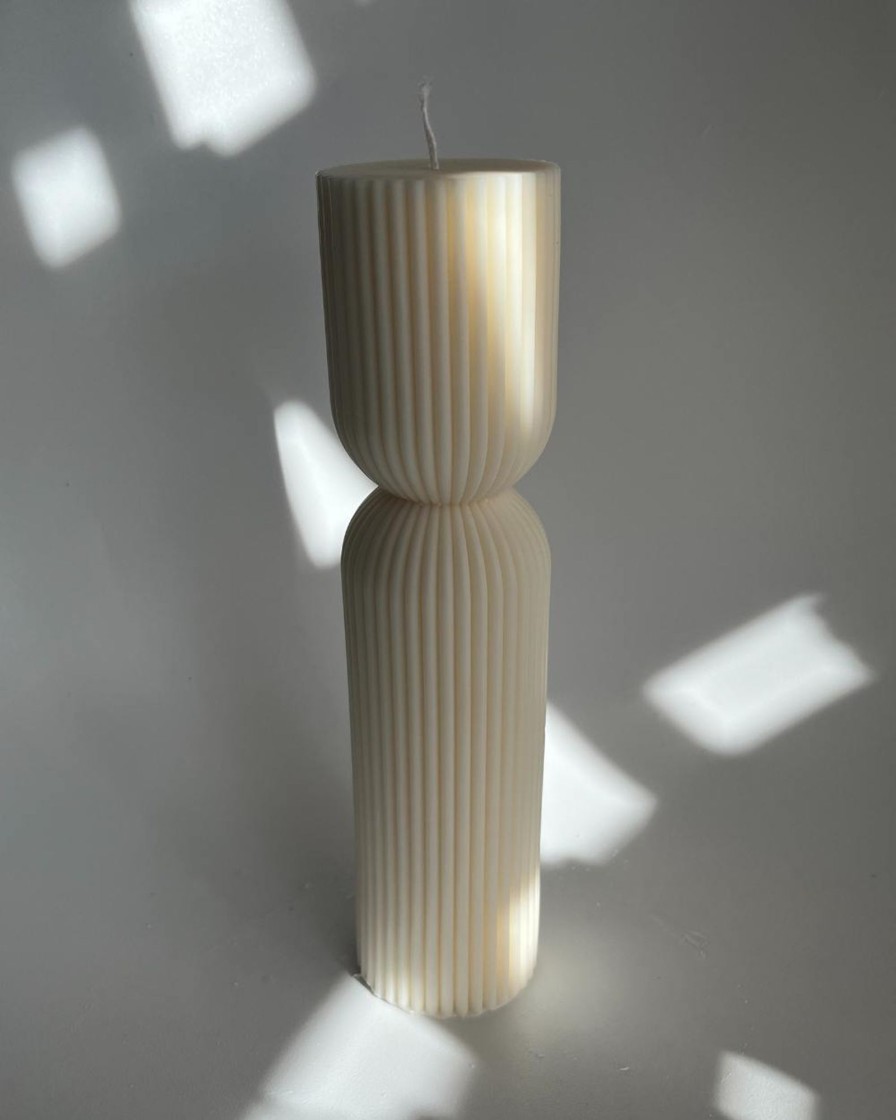 Home aaram lux | Striped Column Candle Tall | Aaram Lux N/A