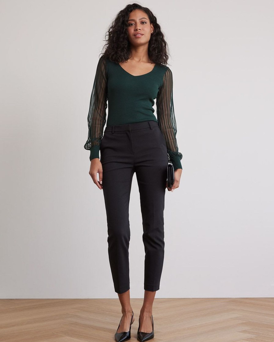 Women r.w. & co. Sweaters & Cardigans | Long-Puffy-Sleeve Sweater With Sweetheart Neckline Scarab