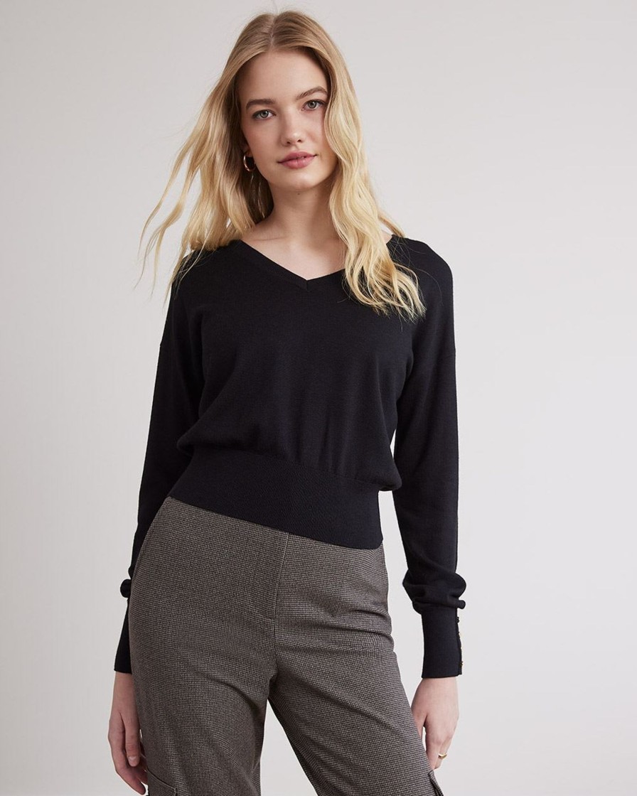 Women r.w. & co. Sweaters & Cardigans | Long-Sleeve V-Neck Sweater Black