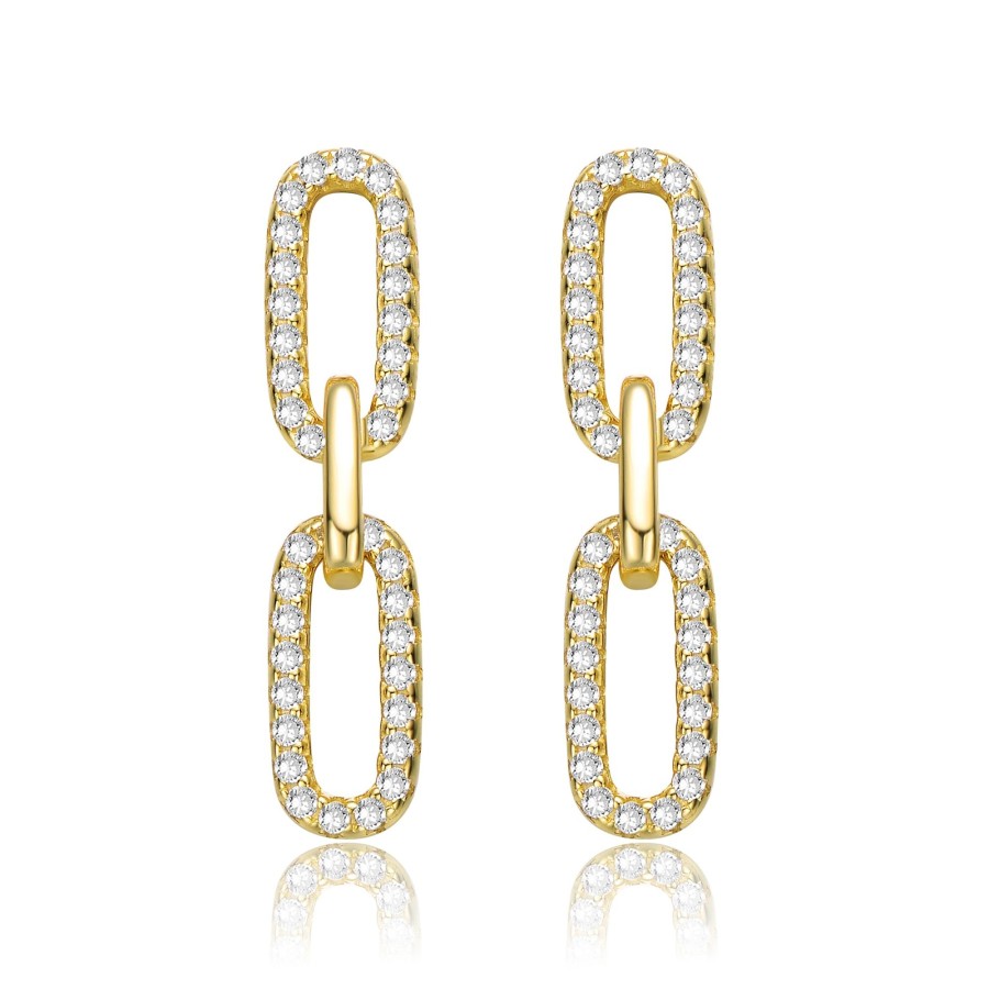 Women genevive Jewelry | Gv Sterling Silver 14K Yellow Plated With Cubic Zirconia Triple Link Chain Dangle Earrings Gold