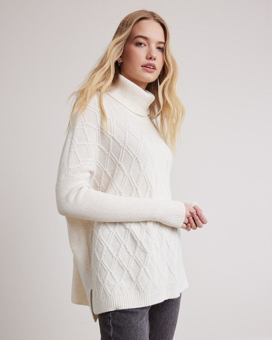 Women r.w. & co. Sweaters & Cardigans | Oversized Long-Sleeve Turtleneck Tunic Off White Mix