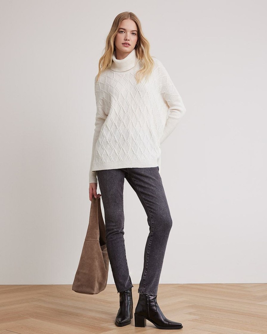 Women r.w. & co. Sweaters & Cardigans | Oversized Long-Sleeve Turtleneck Tunic Off White Mix