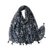 Women don't ask Hats, Gloves, & Scarves | Navy Mini Flower Scarf With Tassels - Don'T Ask Dark Blue