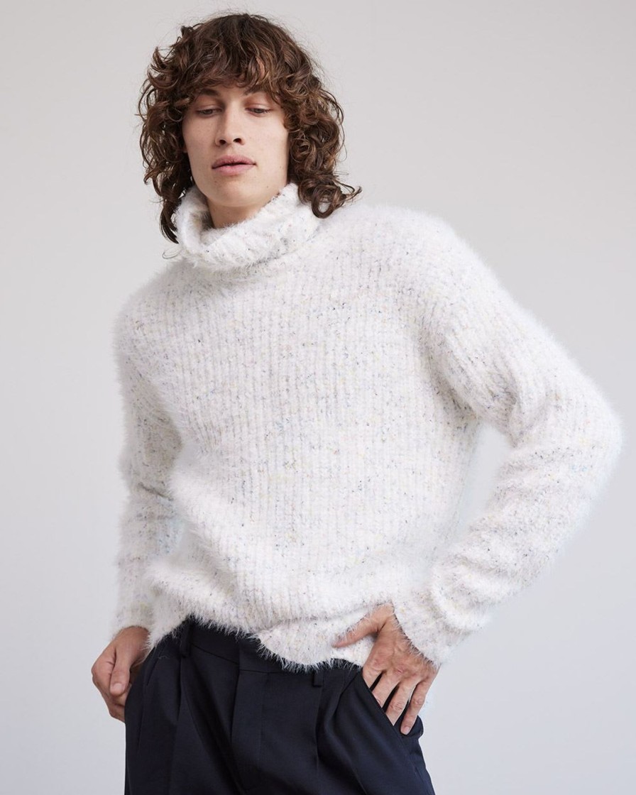 Men r.w. & co. Sweaters & Cardigans | Gender-Neutral Turtleneck Sweater With Metallic Fibres Off White