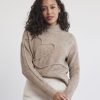 Women r.w. & co. Sweaters & Cardigans | Long-Sleeve Mock-Neck Sweater With Braided Heart Dark Beige Mix - Sw