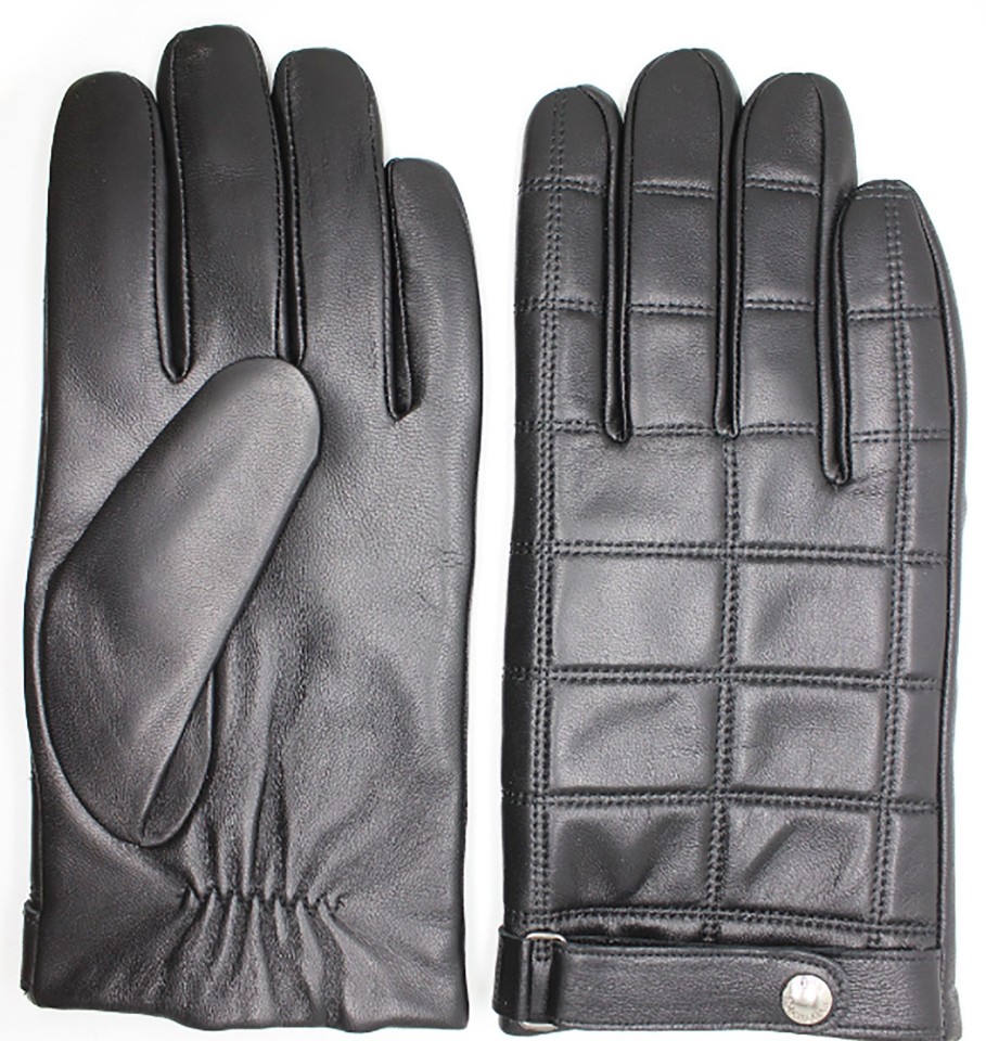 Men club rochelier Scarves, Gloves & Hats | Cr Men'S - Leather Geometric Quilted Glove Black