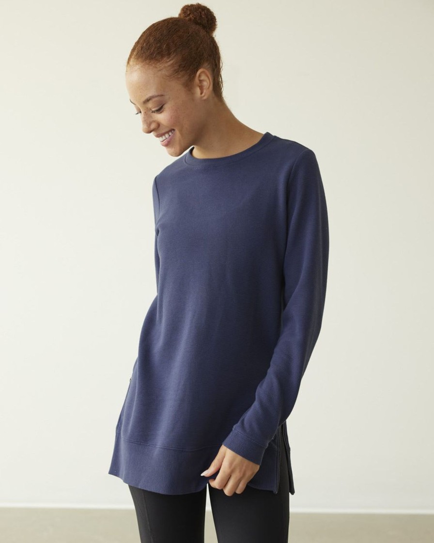 Women hyba Hyba Activewear | Long-Sleeve Ottoman-Knit Tunic, Hyba Mood Indigo