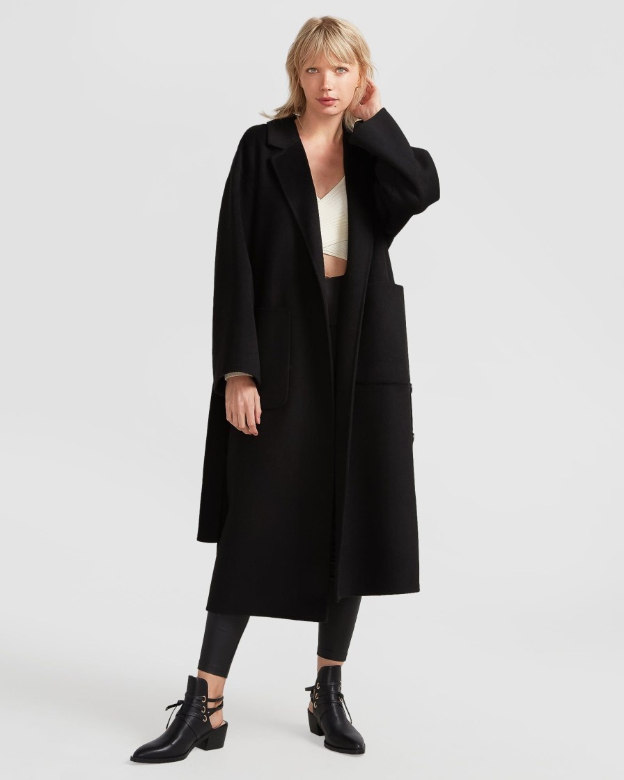 Women belle & bloom Coats & Jackets | Belle & Bloom Wide Awake Split Hem Overcoat Black