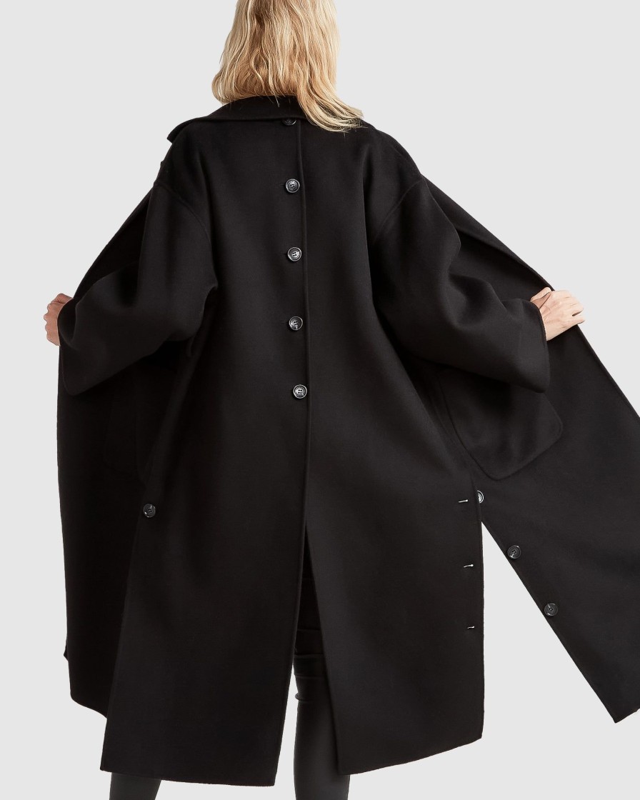 Women belle & bloom Coats & Jackets | Belle & Bloom Wide Awake Split Hem Overcoat Black