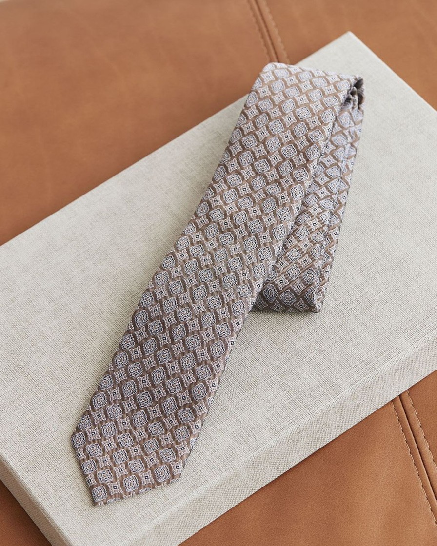 Men r.w. & co. Ties & Bow Ties | Cacao And White Regular Tie With Geo Pattern Toasted Coconut