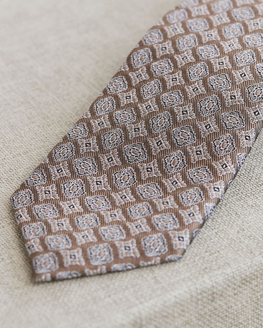 Men r.w. & co. Ties & Bow Ties | Cacao And White Regular Tie With Geo Pattern Toasted Coconut