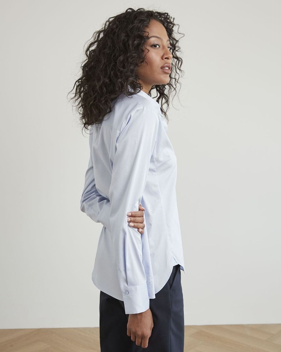 Women r.w. & co. Tops | Long-Sleeve Buttoned-Down Poplin Blouse Heather Light Blue