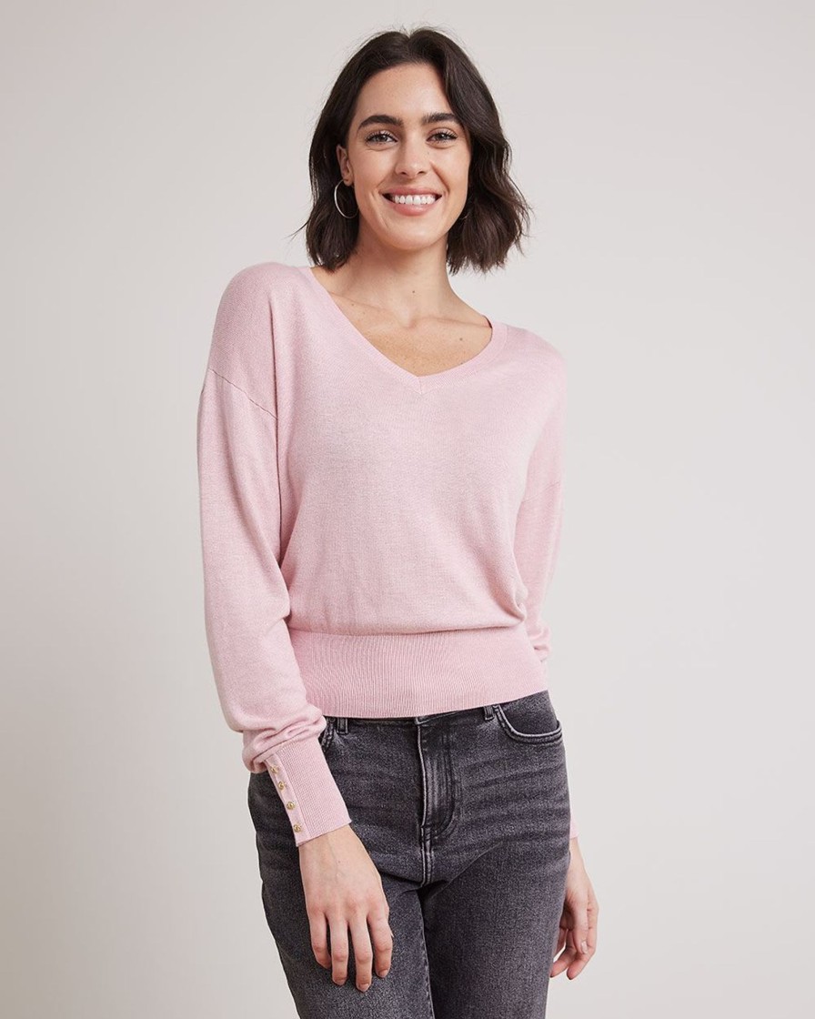 Women r.w. & co. Sweaters & Cardigans | Long-Sleeve V-Neck Sweater Deco Rose Mix