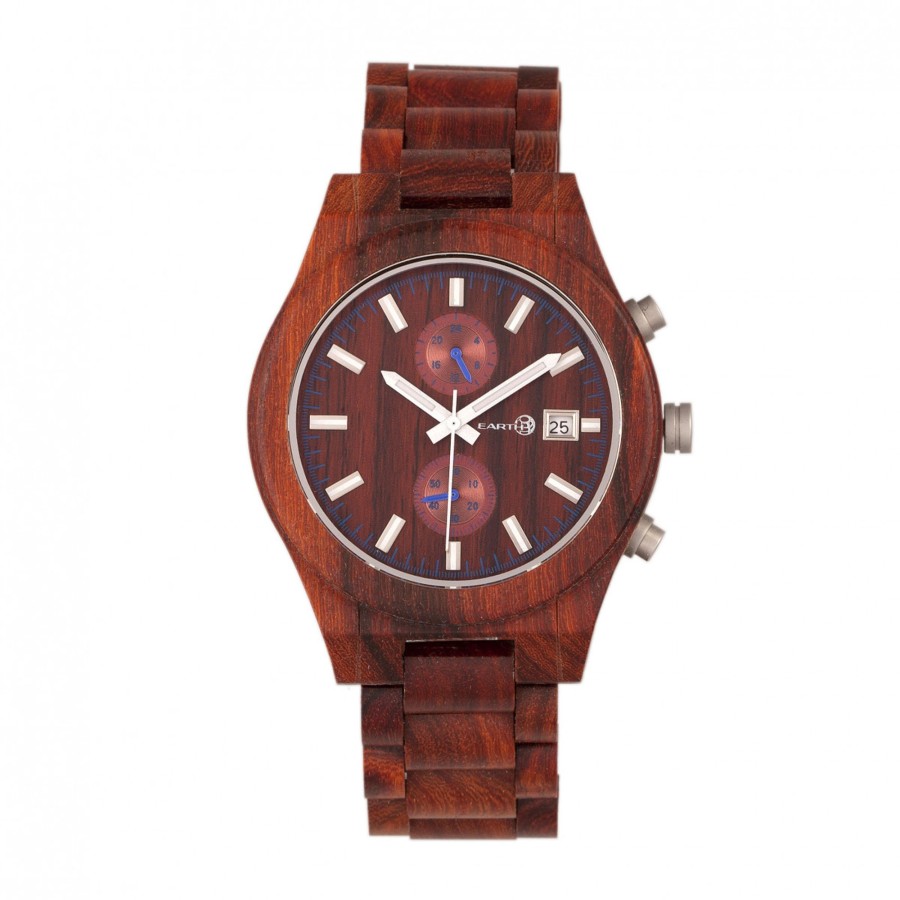 Women earth wood Watches | Earth Wood - Castillo Bracelet Watch W/Date - Dark Brown Medium Red